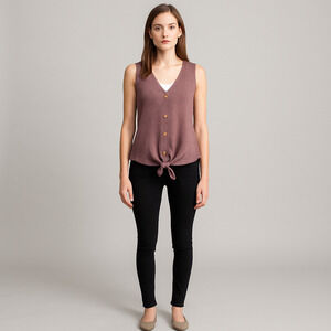 V Neck Button Up Tie Front Vest Size Small